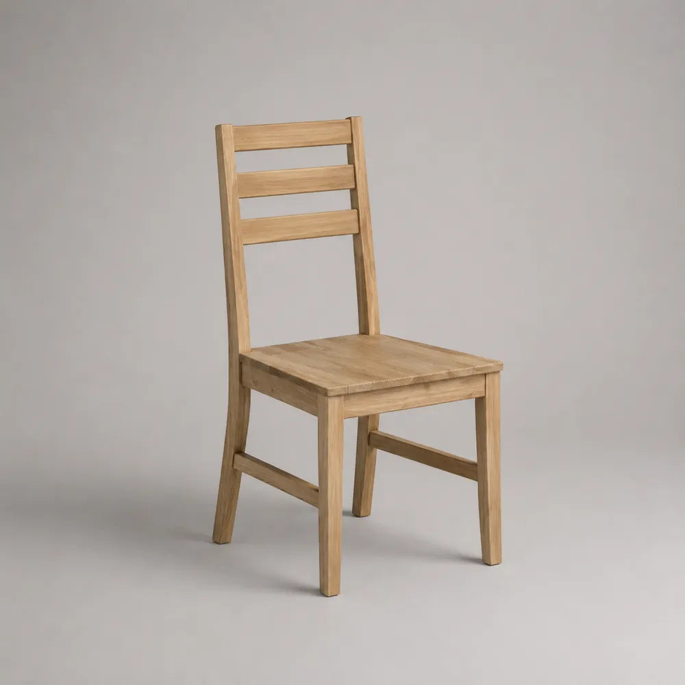 chaise de salle à manger dossier à lattes bois massif de hêtre finition naturelle assise bois structure quatre pieds 42 cm x 50 cm x 90 cm