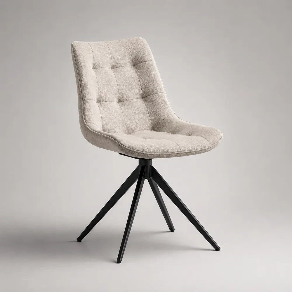 Chaise de salle à manger rembourrée tissu beige piètement étoile métal noir 55 x 60 x 88 cm