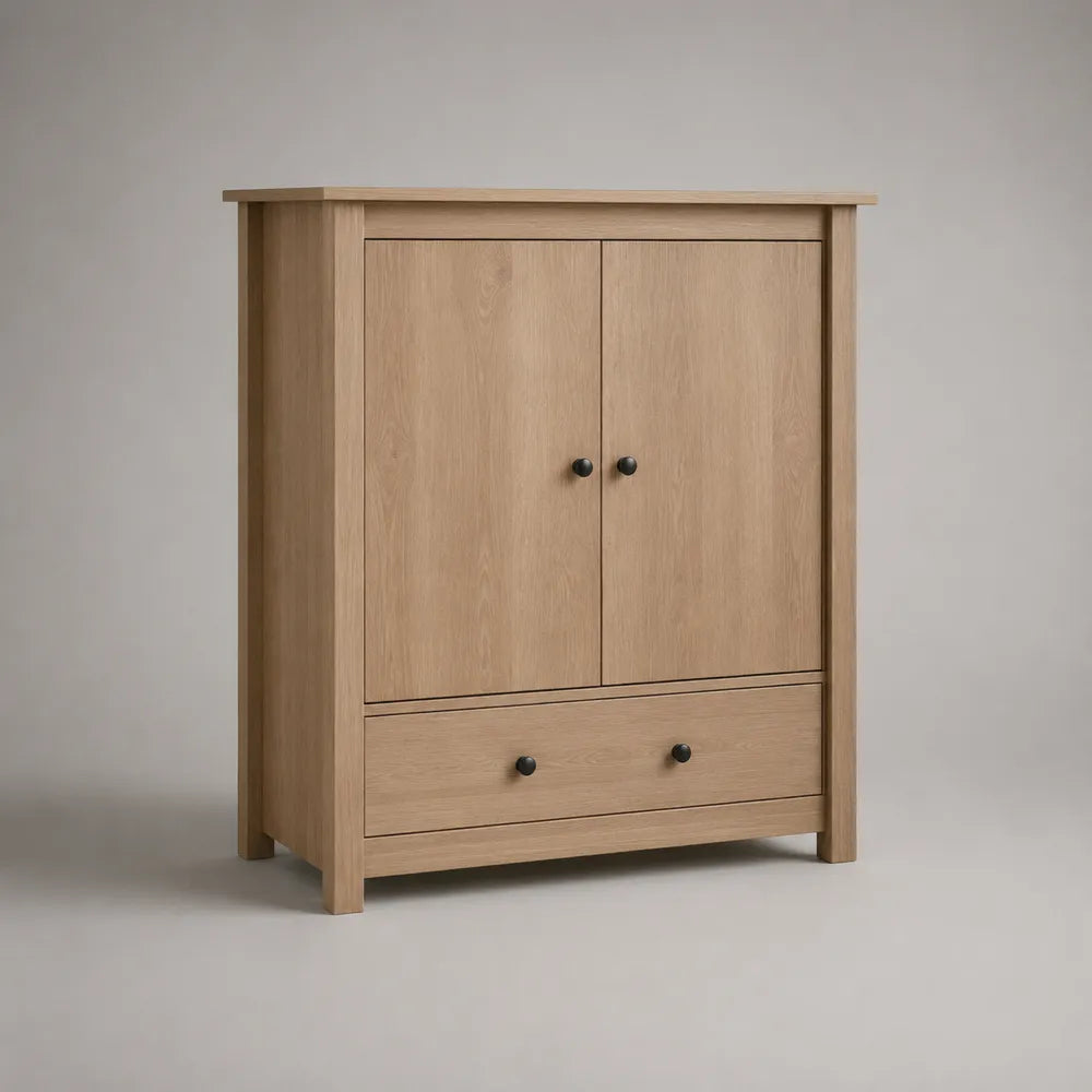 Buffet de salle à manger 2 portes 1 tiroir bois chêne clair pieds bois massif 90 x 40 x 90 cm