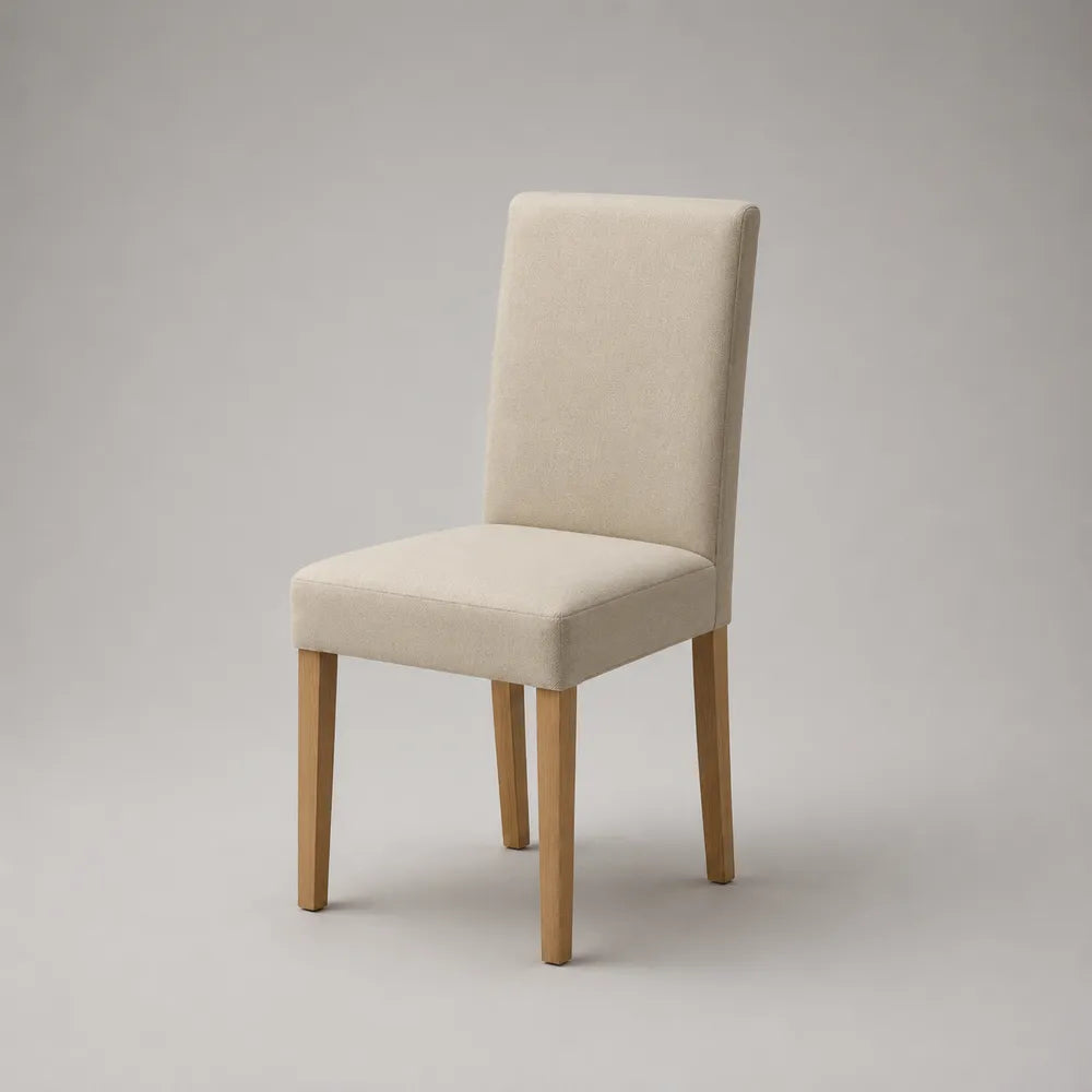 Chaise de salle à manger rembourrée tissu beige pieds bois naturel 45 x 55 x 85 cm