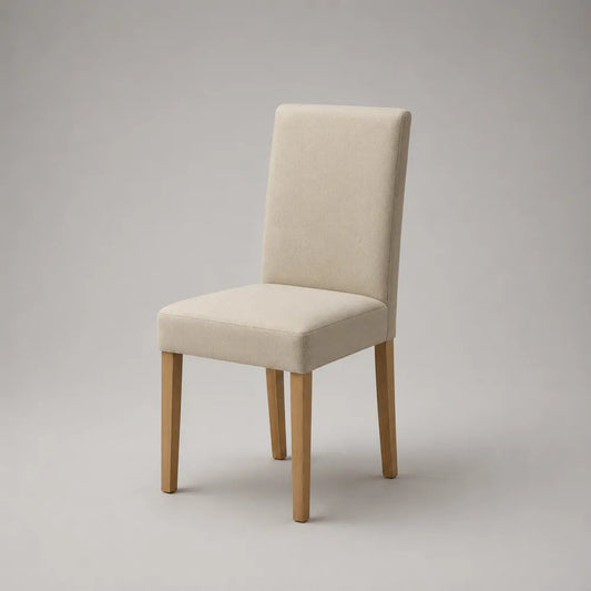 Chaise de salle à manger rembourrée tissu beige pieds bois naturel 45 x 55 x 85 cm