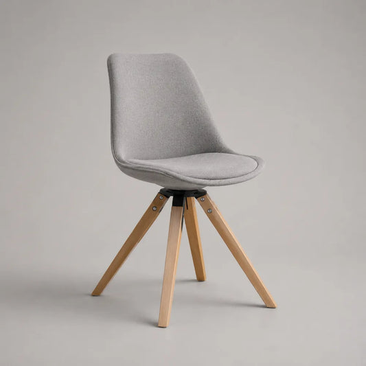 Chaise de salle à manger coque rembourrée tissu gris clair piètement bois naturel et métal noir 49 cm x 56 cm x 84 cm