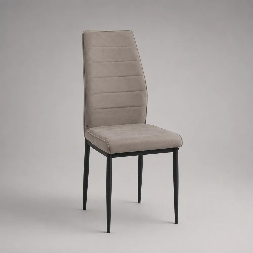Chaise de salle à manger siège rembourré tissu polyester beige dossier haut piètement acier noir 46 cm x 58 cm x 96 cm