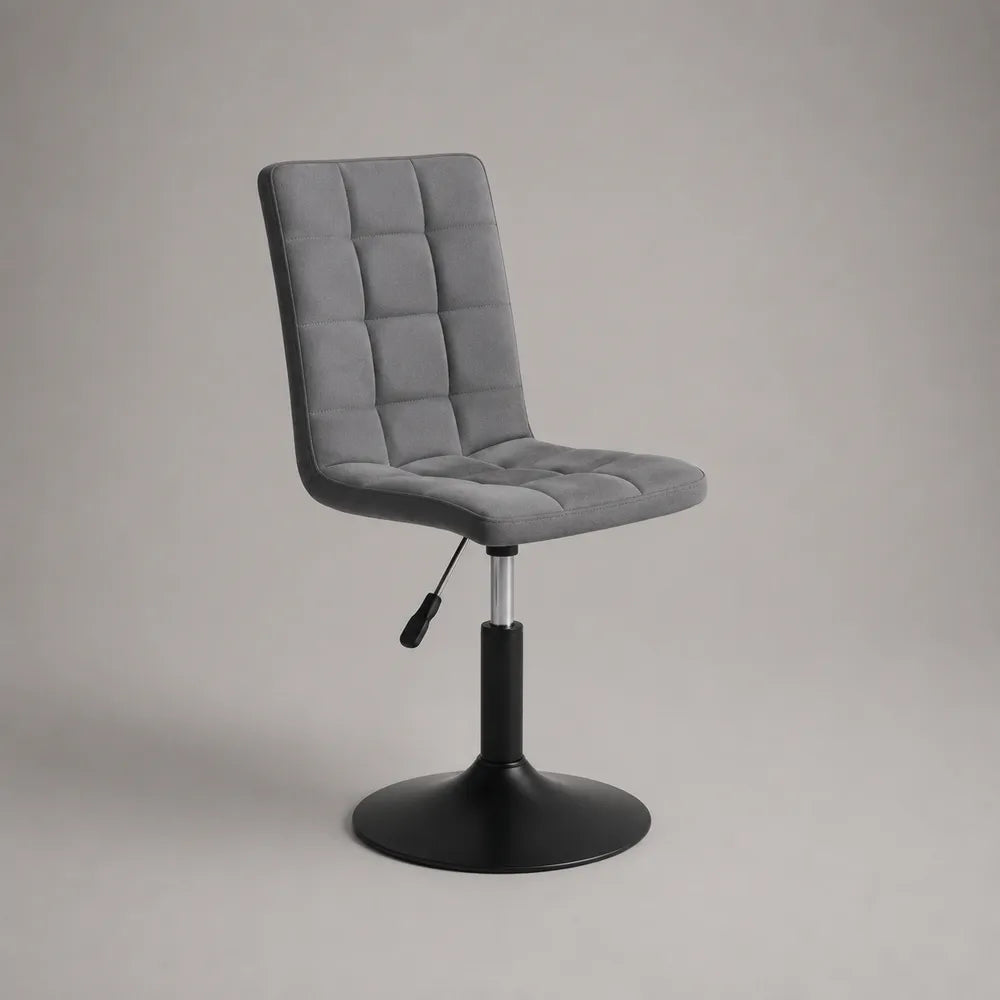 chaise pivotante réglable hauteur 45 cm tissu polyester gris base disque acier noir 45 x 50 x 85-105 cm