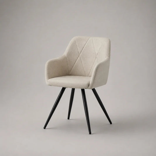 chaise de salle à manger siège rembourré tissu polyester beige dossier capitonné accoudoirs piètement acier noir env 56 cm x 56 cm x 84 cm