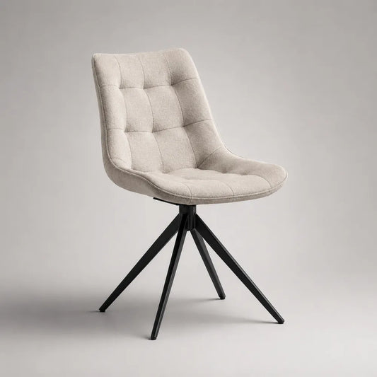 Chaise de salle à manger rembourrée tissu beige piètement étoile métal noir 55 x 60 x 88 cm