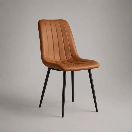 chaise de salle à manger rembourrée simili cuir cognac pieds en métal noir 46 x 52 x 85 cm